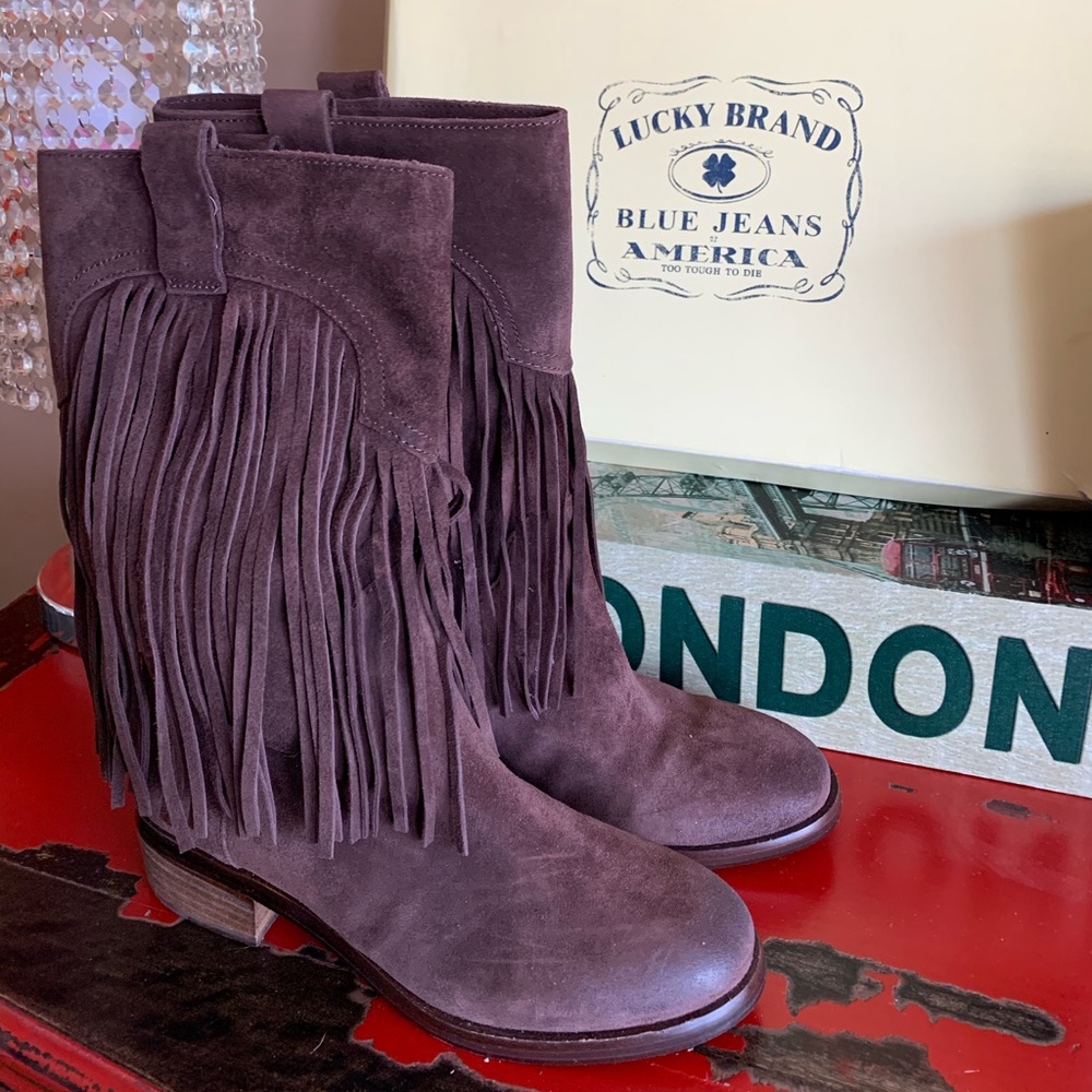 Lucky Brand Boots! Tasseled dark tobacco. Concert Ready!